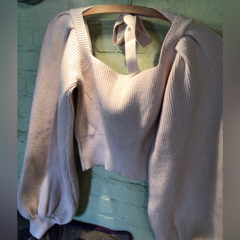 NEW! MINKPINK Beige Knit Square Neck Sweater - Picture 2 of 5